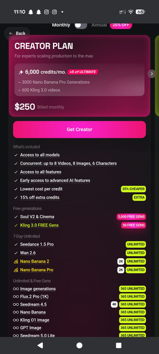 Higgsfield Creator Discounted Plan