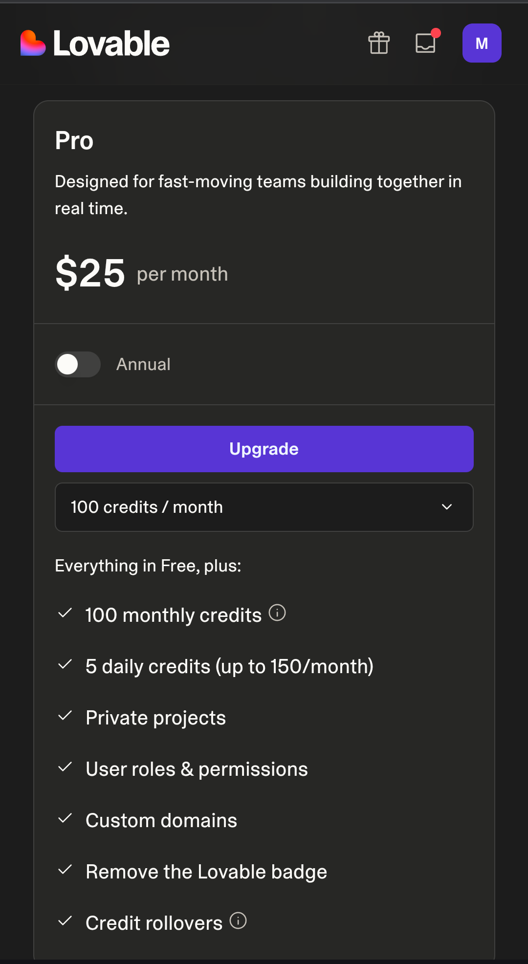 Lovable.dev Pro – 1 Year Subscription UpTo 60% off