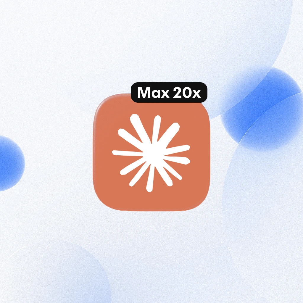 Claude Max 20x Plan gift voucher icon on a light blue background at toolsarsenal.com